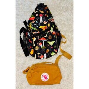 Lot of 2 FJALLRAVEN Kånken Yellow Ochre Hip Pack & Mushroom Sling Backpack